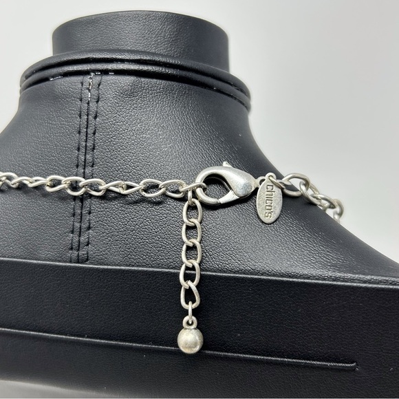 Chico's Blue Marbled Faux Stone Statement Necklace with Silver Tone Chain - Picture 3 of 7